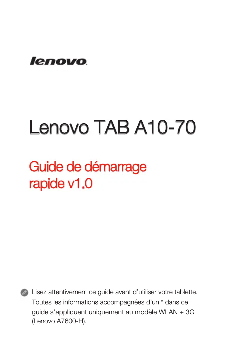 Page n°1 - Manuel utilisateur Lenovo IdeaTab A10-70