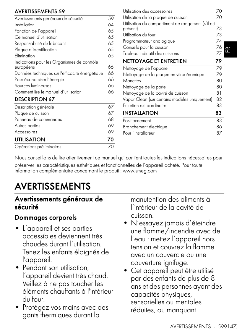 Page 1 de la notice Manuel utilisateur Smeg C6IMX2