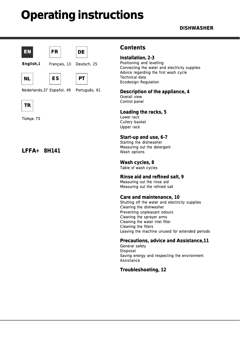 Image de la première page du manuel de l'appareil LFFA plus 8H141