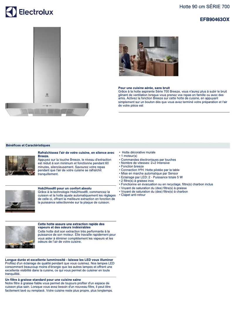 Page 1 de la notice Fiche technique Electrolux EFB90463OX