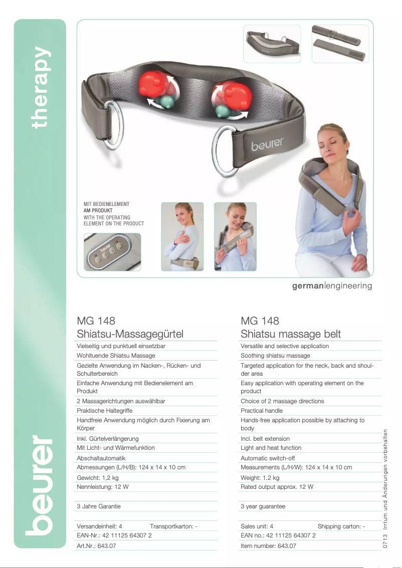 Page 1 de la notice Fiche technique Beurer MG 148