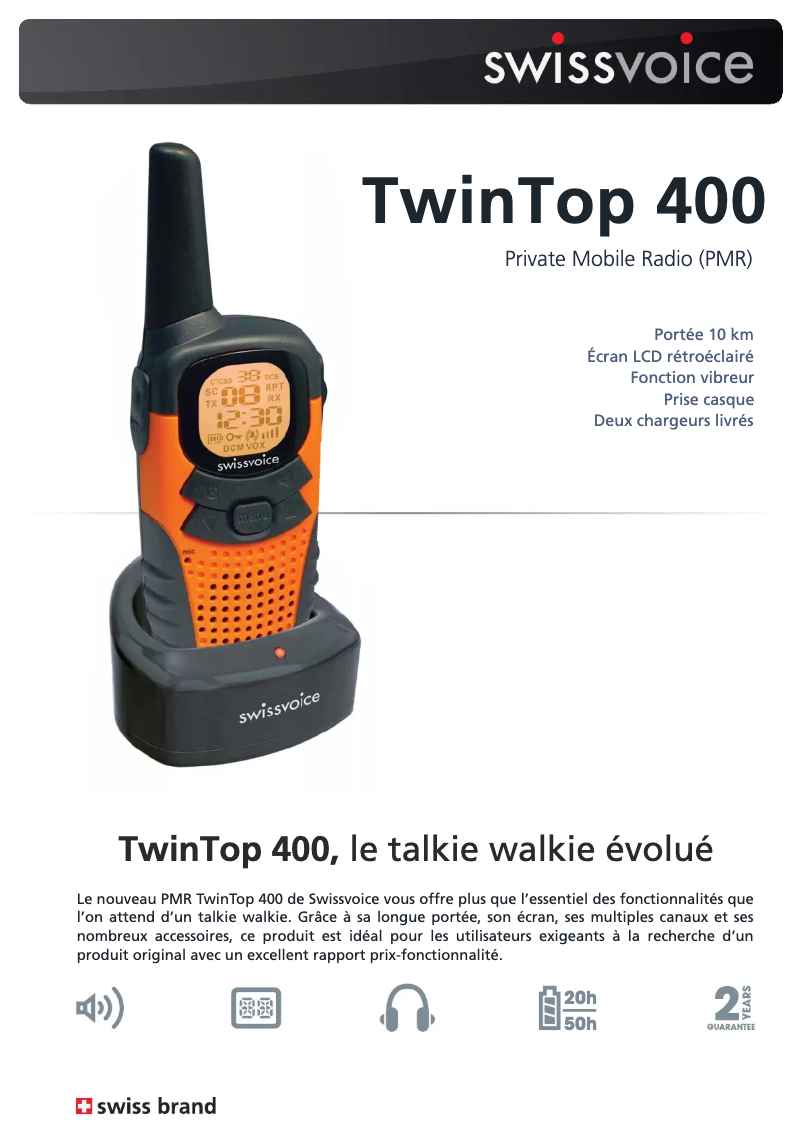 Page 1 de la notice Fiche technique Swissvoice Twintop 400