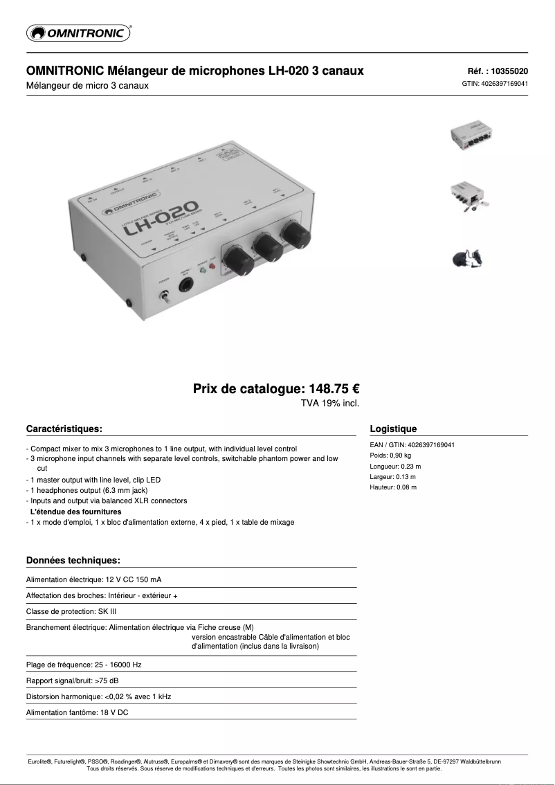 Página 1 del manual Ficha técnica Omnitronic LH-020