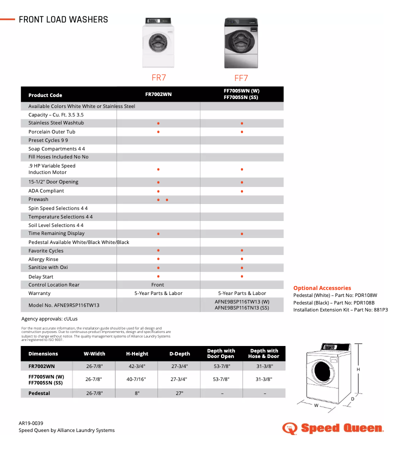 Página 1 del manual Ficha técnica Speed Queen FF7005SN