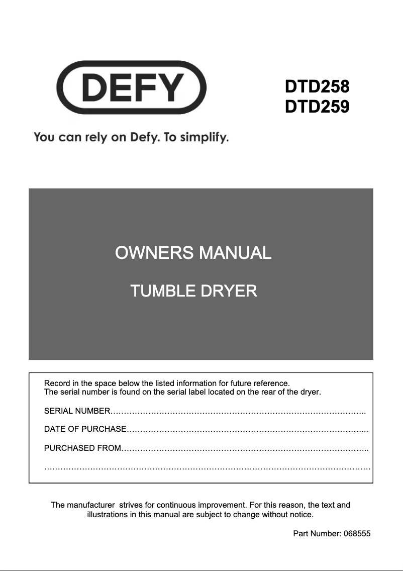 Page n°1 - Manuel utilisateur Defy DTD320