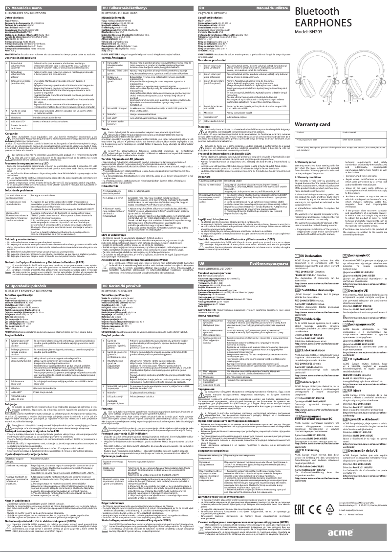 Page 1 de la notice Manuel utilisateur Acme BH203