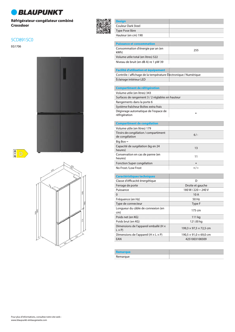 Page n°1 - Fiche technique Blaupunkt 5CD891SC0