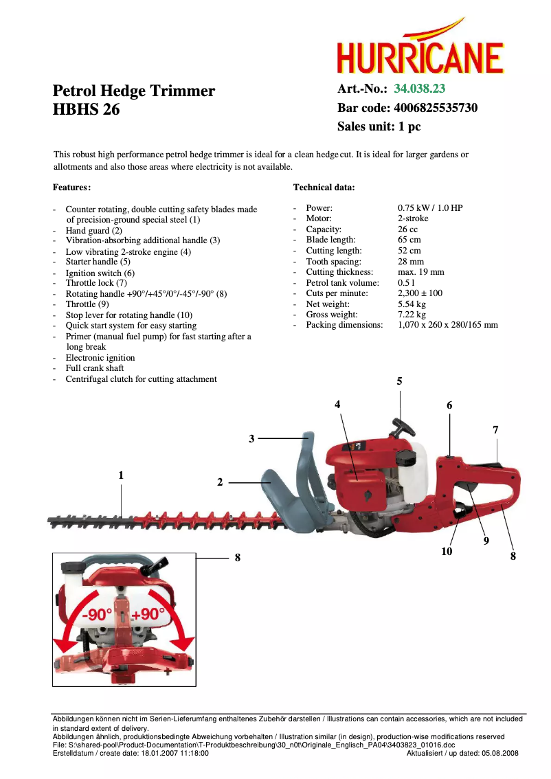Page 1 de la notice Manuel utilisateur Hurricane HBHS 26