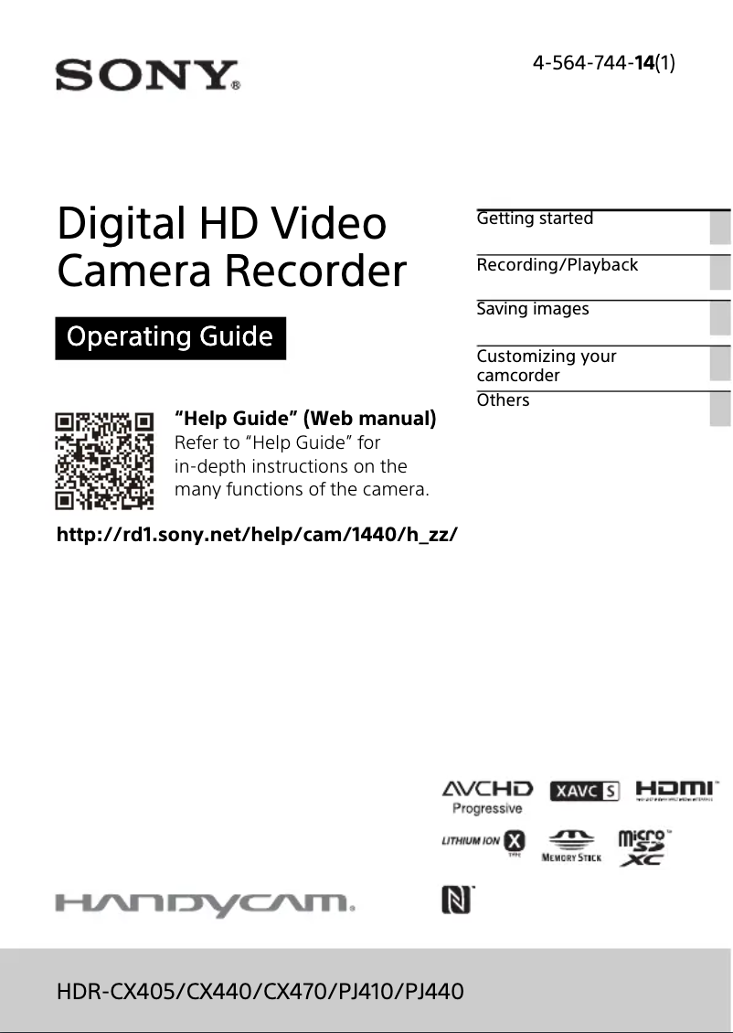 Image de la première page du manuel de l'appareil HDR-PJ440