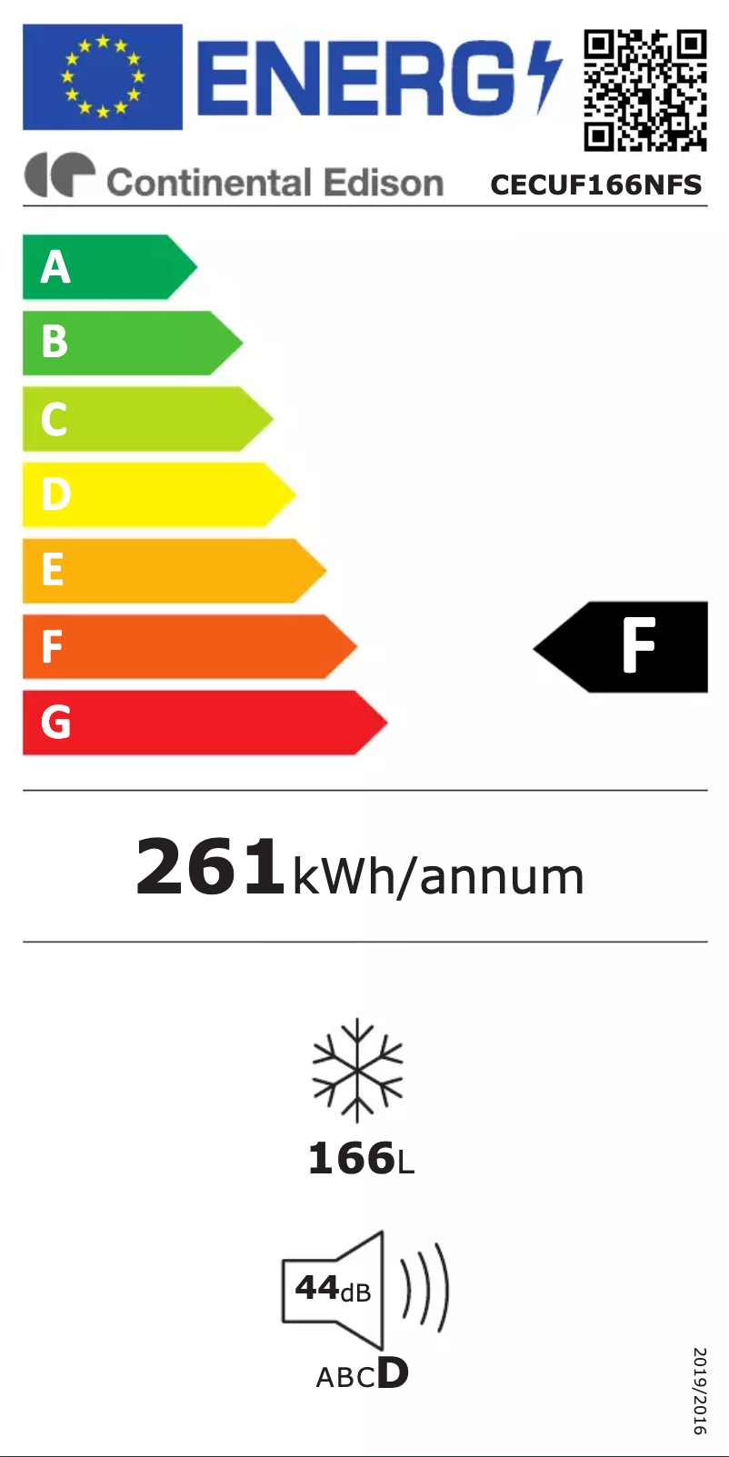 Page 1 de la notice Label énergétique Continental Edison CECUF166NFS