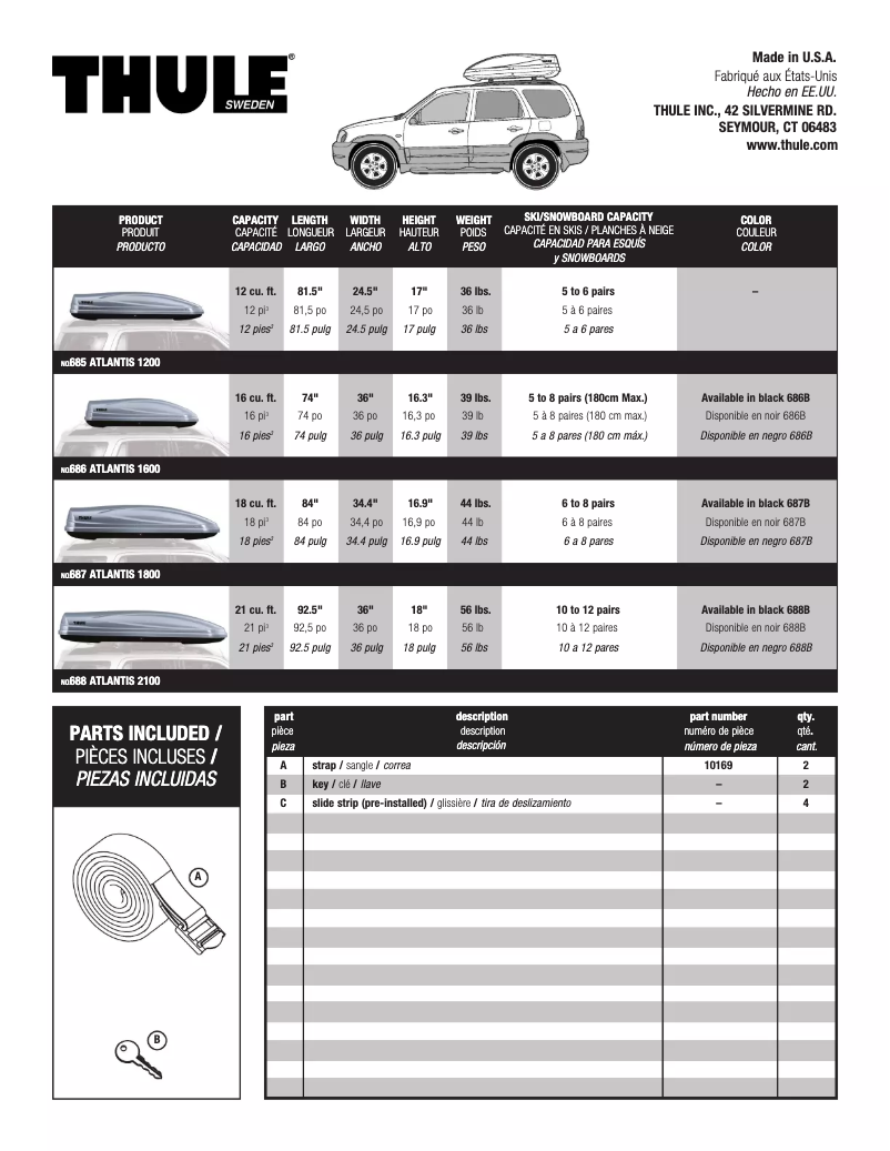 Page 1 de la notice Manuel utilisateur Thule Atlantis 1600 686B