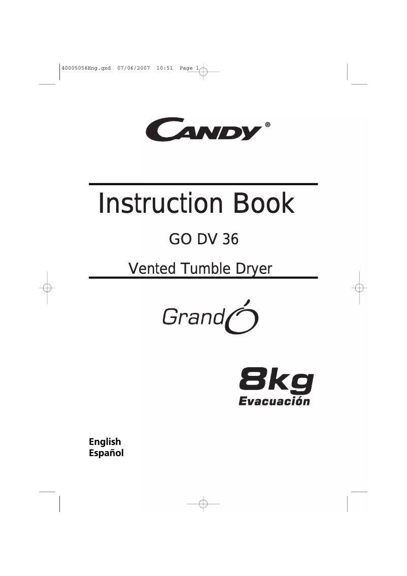 Page n°1 - Manuel utilisateur Candy GO DV36/1-37S