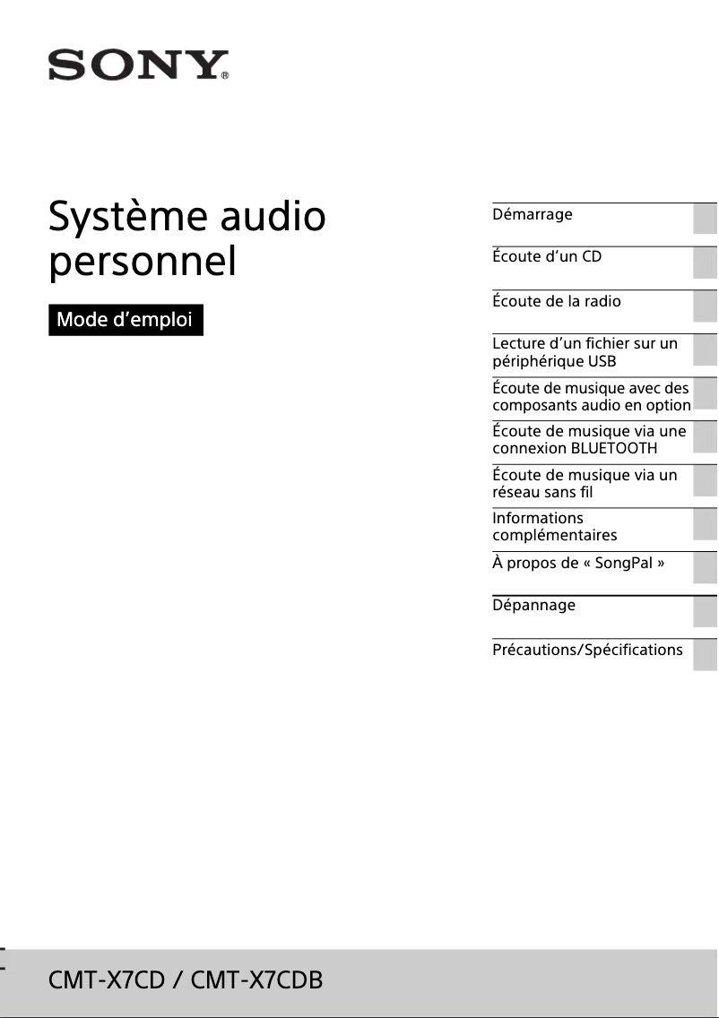 Page 1 de la notice Manuel utilisateur Sony CMT-X7CDB