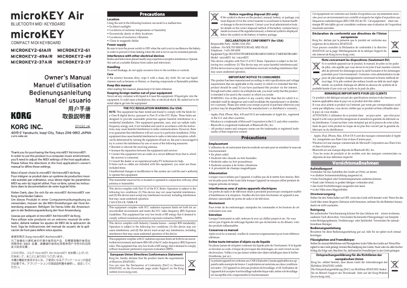 Page 1 de la notice Manuel utilisateur Korg microKEY Air
