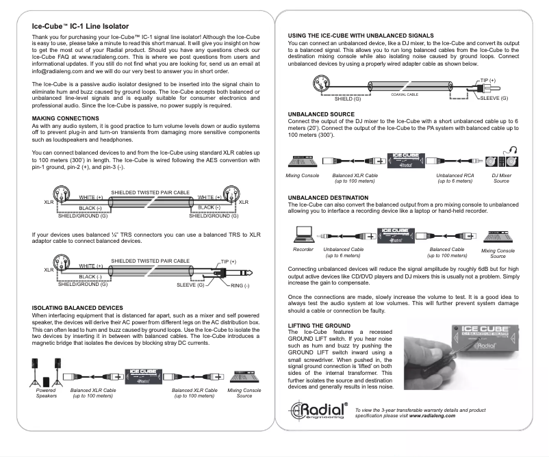 Page 1 de la notice Manuel utilisateur Radial Engineering IceCube IC-1