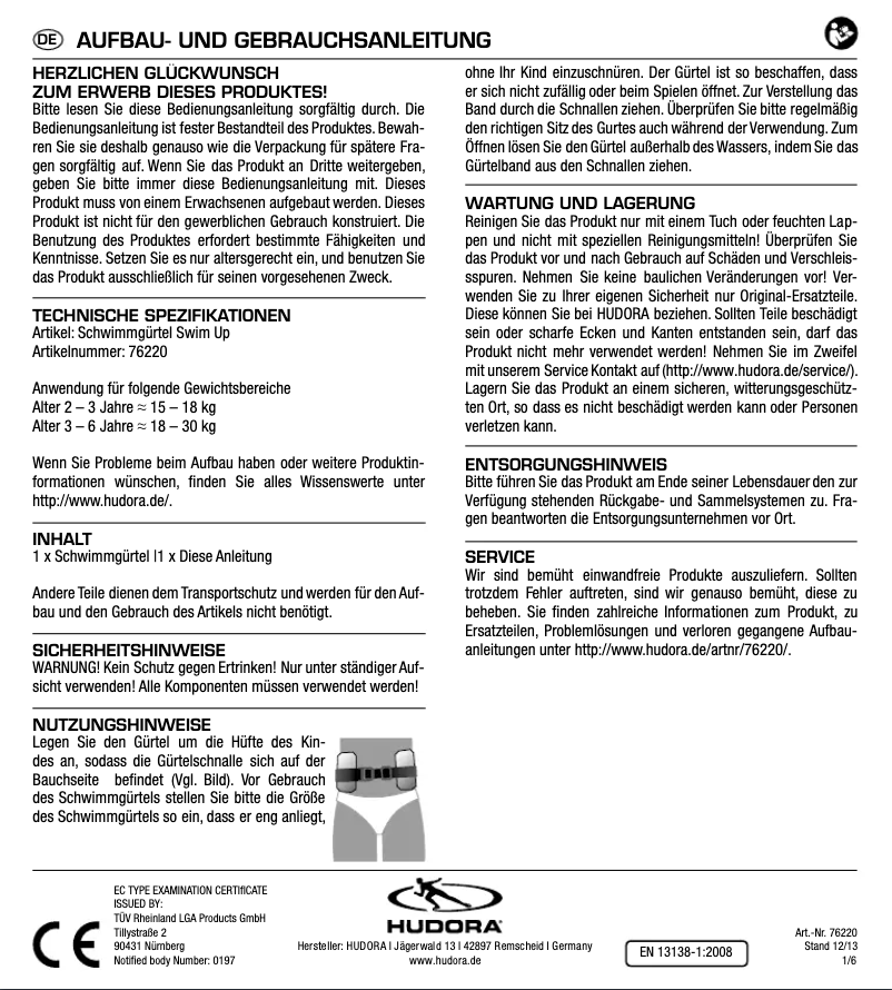 Page 1 de la notice Manuel utilisateur Hudora 76220
