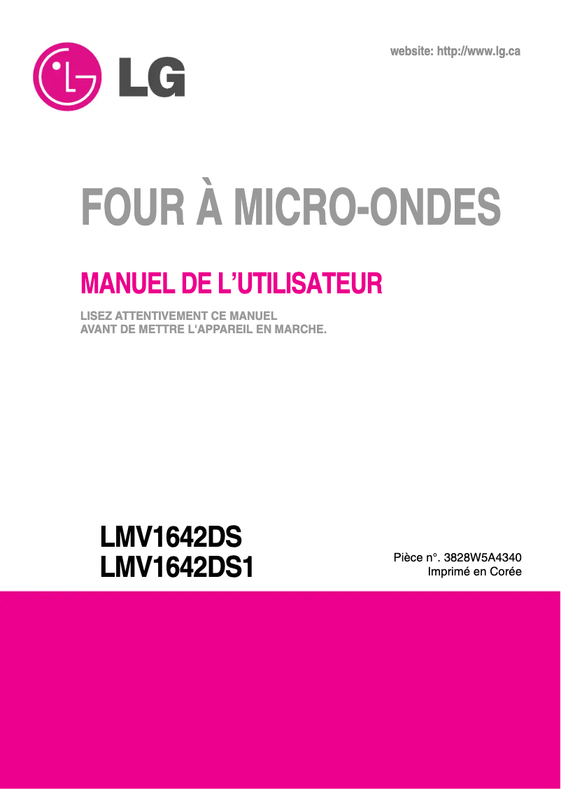 Page 1 de la notice Manuel utilisateur LG LMV1642DS
