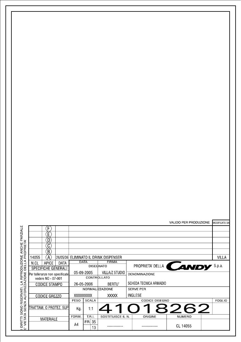 Page 1 de la notice Manuel utilisateur Candy FRCFL 355A-80