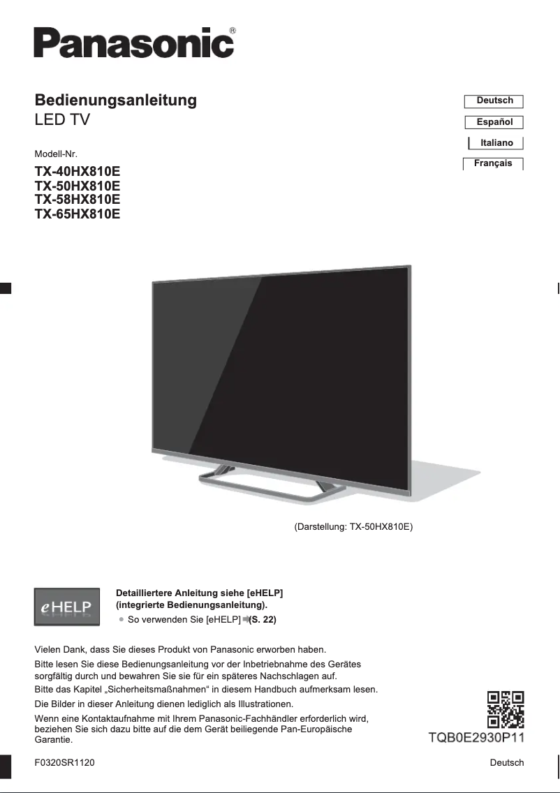 Image de la première page du manuel de l'appareil TX-58HX810E