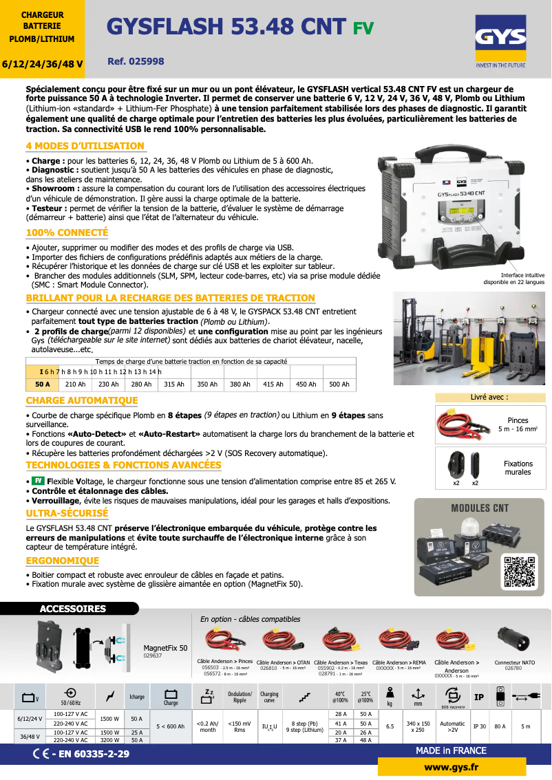 Page 1 de la notice Fiche technique GYS Gysflash 53.48 CNT FV
