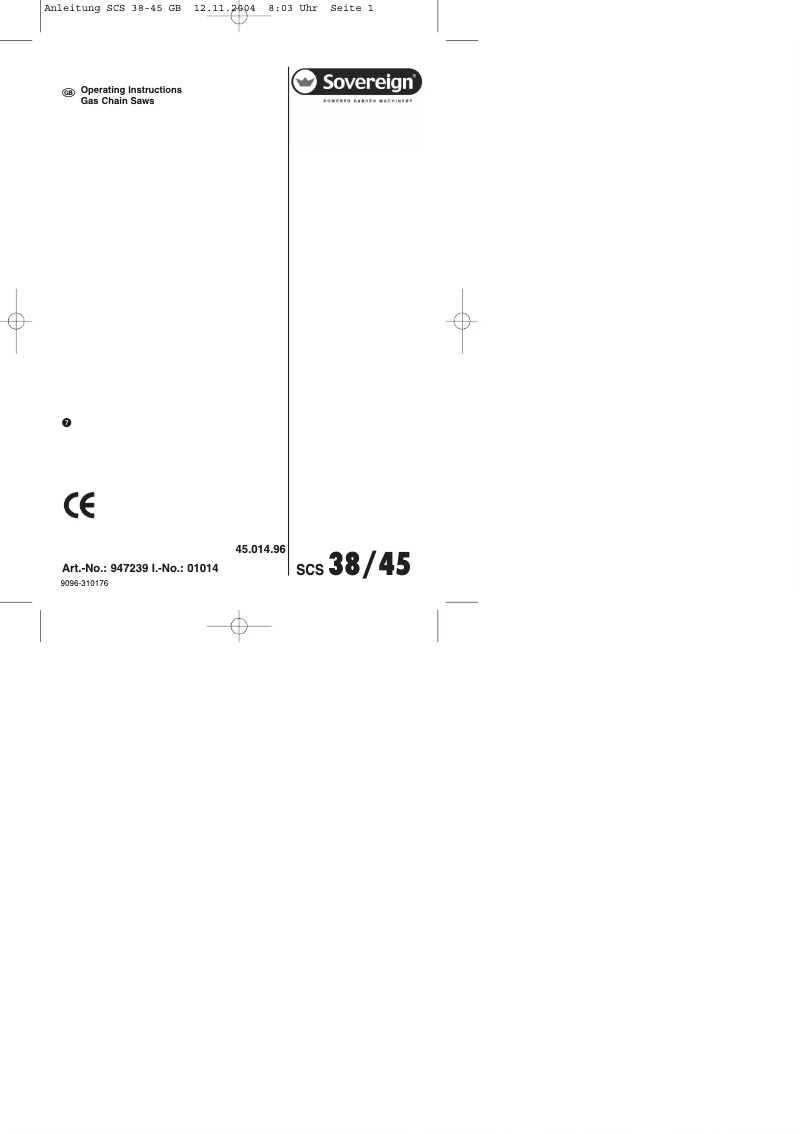 Page 1 de la notice Manuel utilisateur Sovereign SCS 38/45