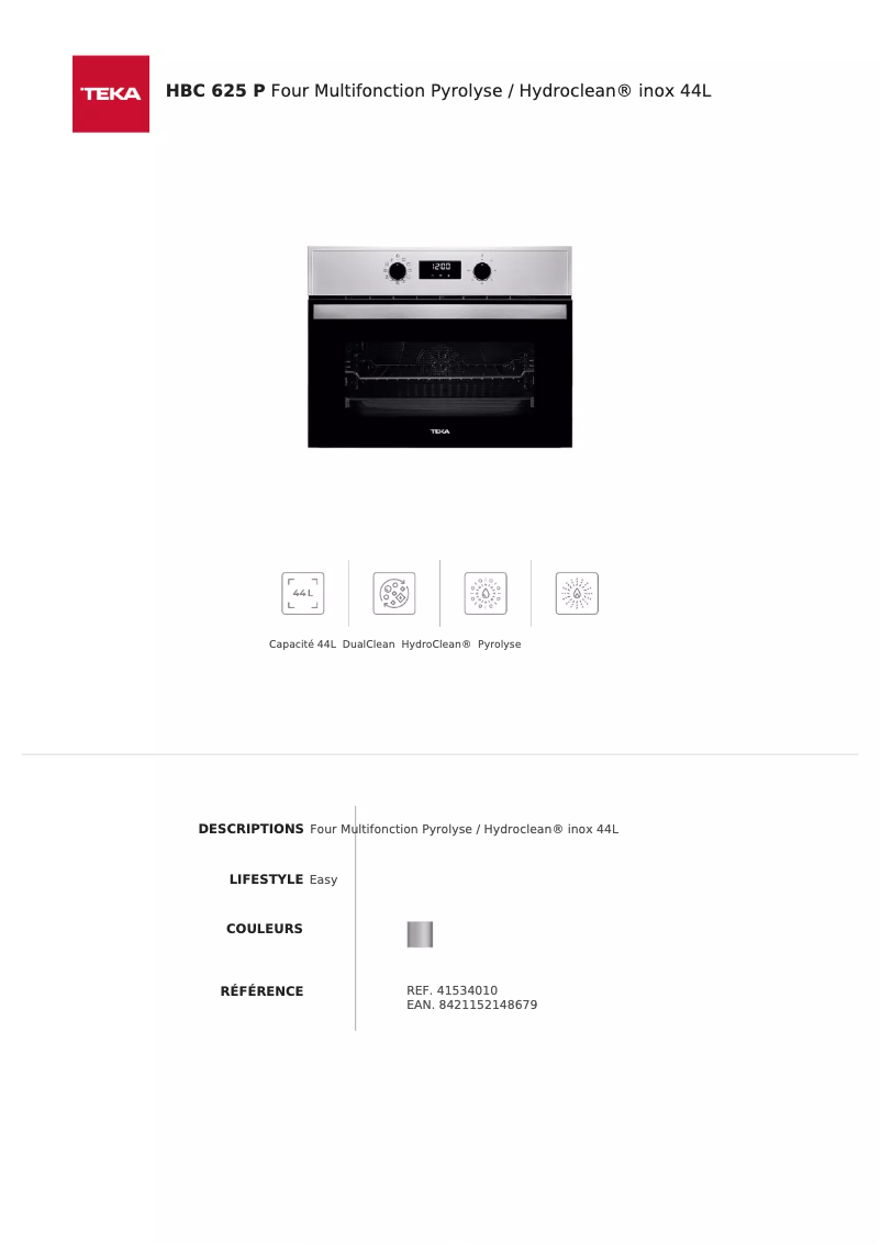 Page n°1 - Fiche technique Teka HBC 625 P