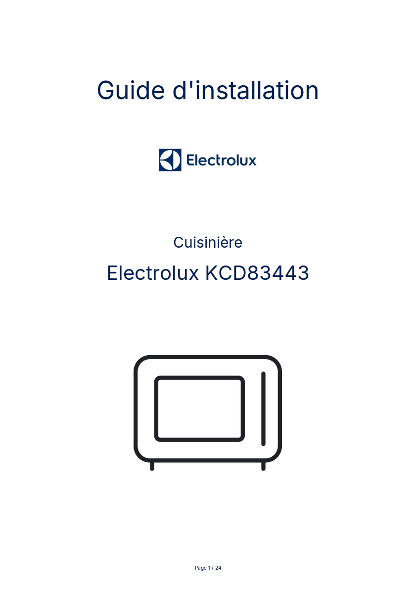 Page n°1 - Guide d'installation Electrolux KCD83443