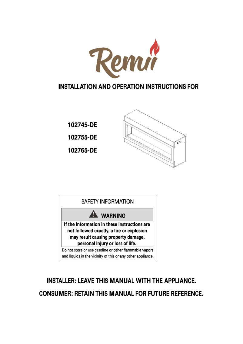 Page n°1 - Manuel utilisateur Remii 102765-DE