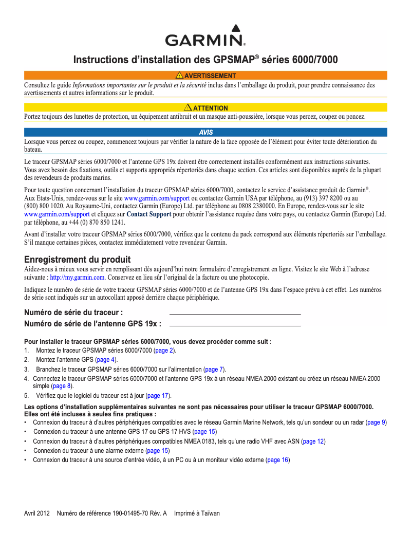Page n°1 - Guide d'installation Garmin GPSMAP 7212