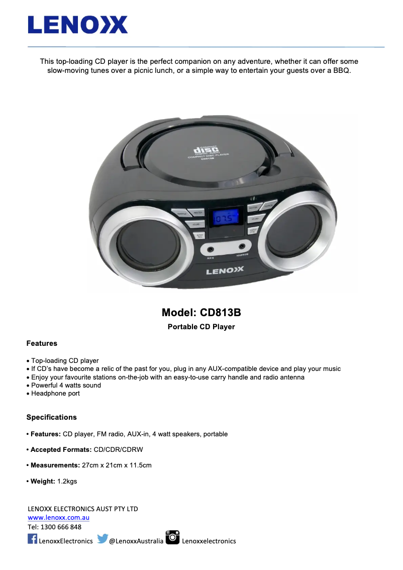 Page n°1 - Manuel utilisateur Lenoxx CD813B
