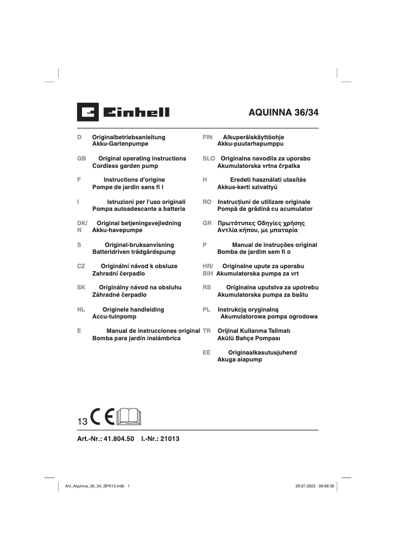 Page n°1 - Manuel utilisateur Einhell AQUINNA 36/34