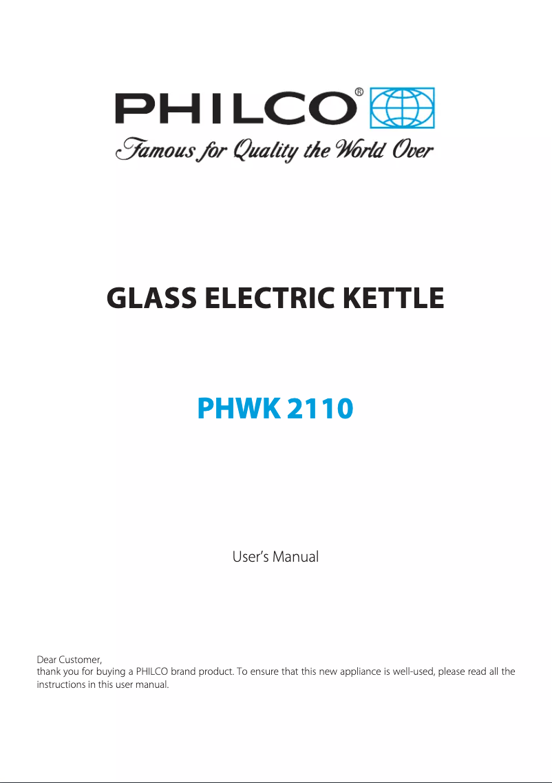 Page 1 de la notice Manuel utilisateur Philco PHWK 2110