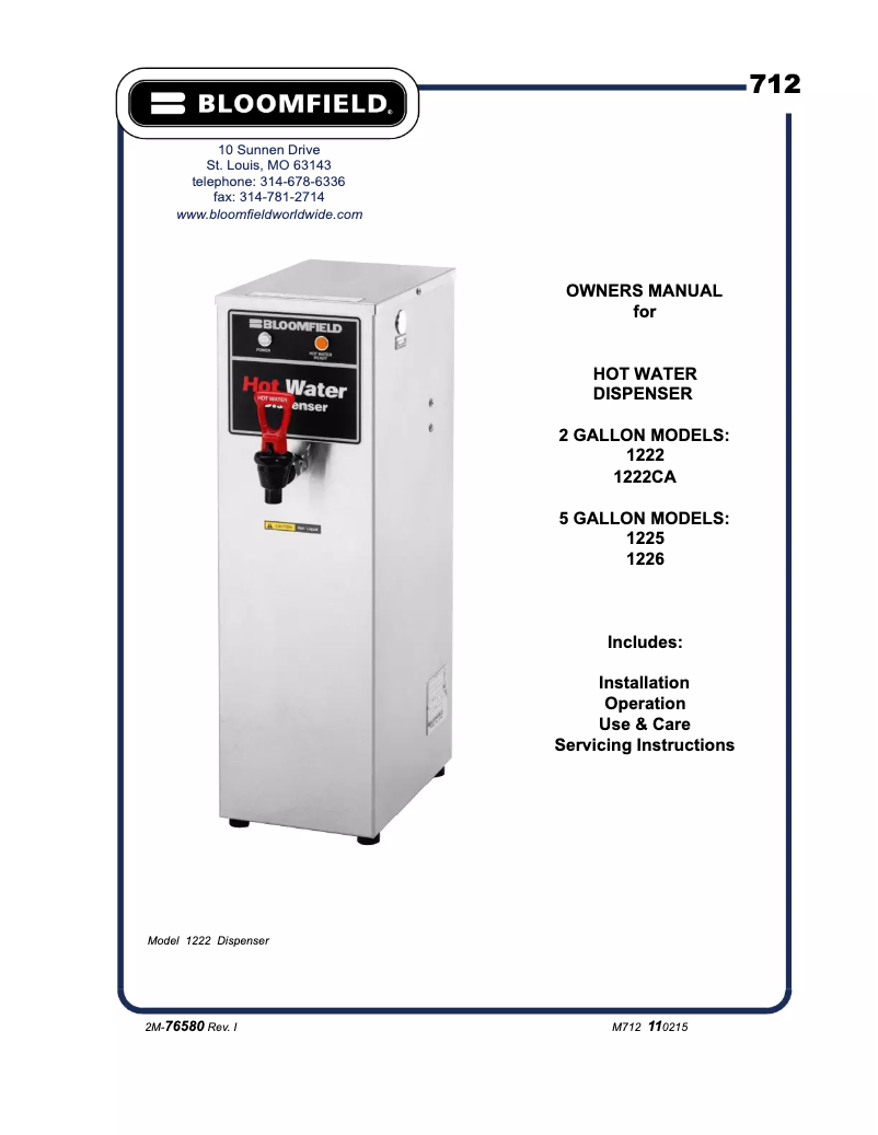 Page n°1 - Manuel utilisateur Bloomfield 1225