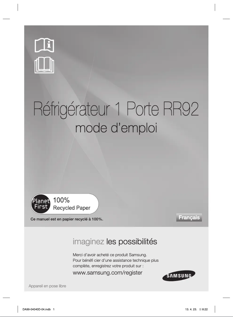 Page n°1 - Manuel utilisateur Samsung RR3773ATCWW