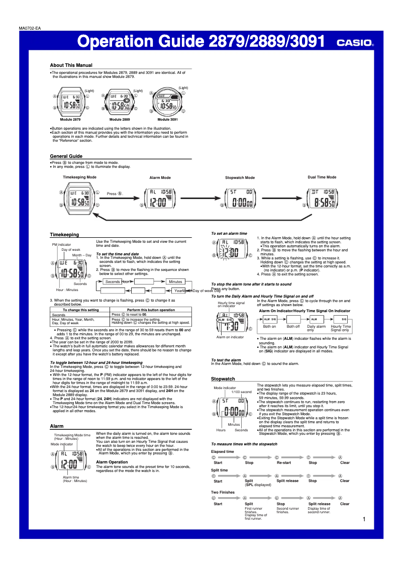 Page 1 de la notice Manuel utilisateur Casio Collection W-211-1AVES