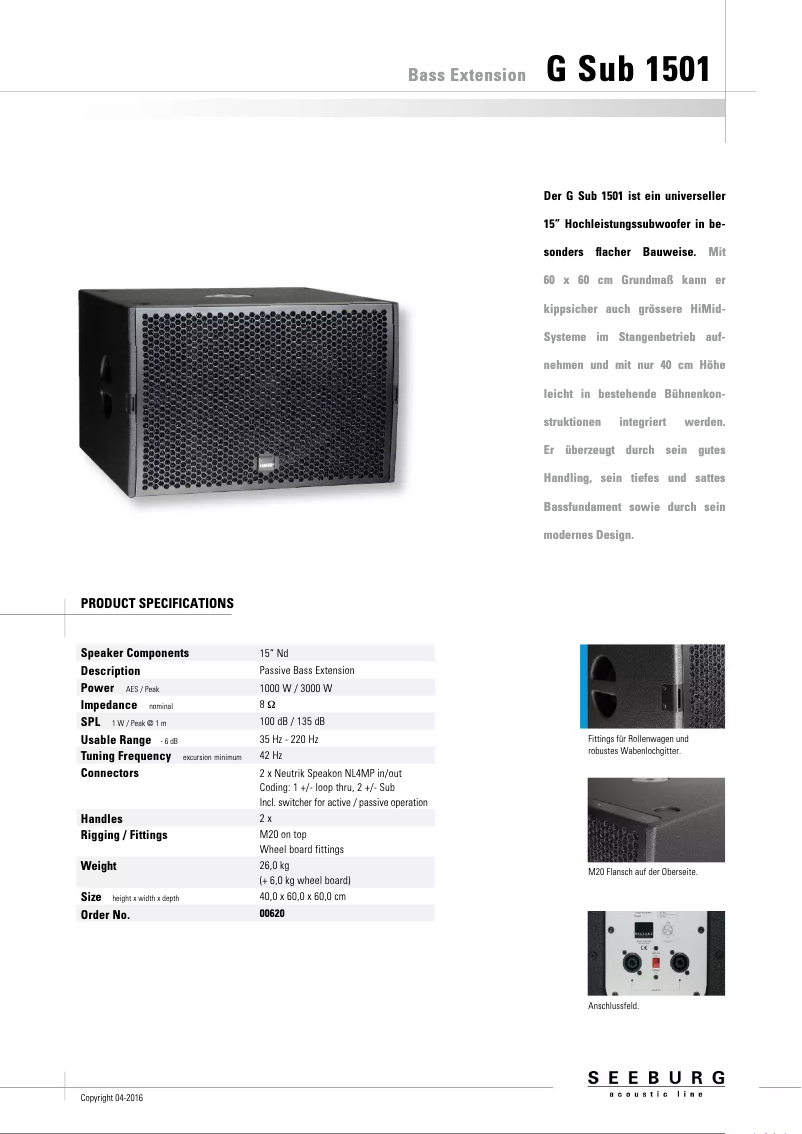 Page 1 de la notice Manuel utilisateur Seeburg G Sub 1501