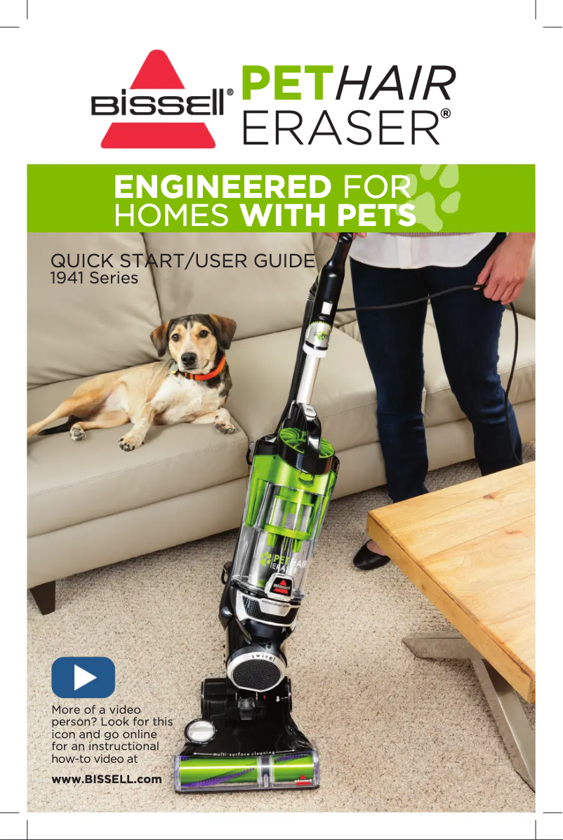 Page 1 de la notice Manuel utilisateur Bissell PetHairEraser 1941N