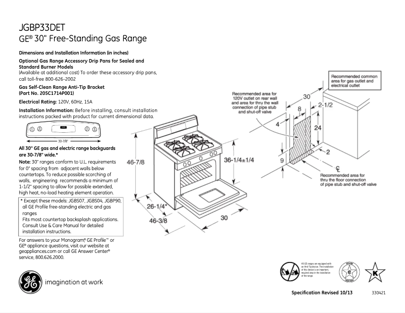 Page n°1 - Fiche technique GE JGBP33DETCC