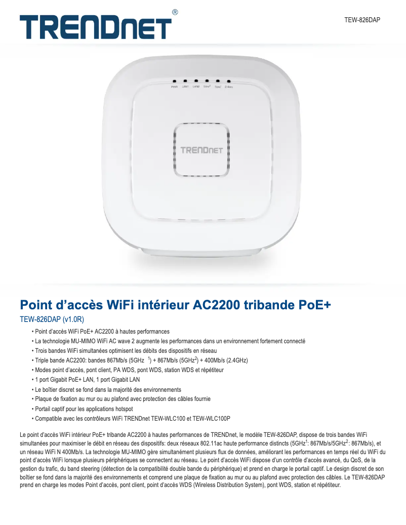 Page n°1 - Fiche technique TRENDnet TEW-826DAP