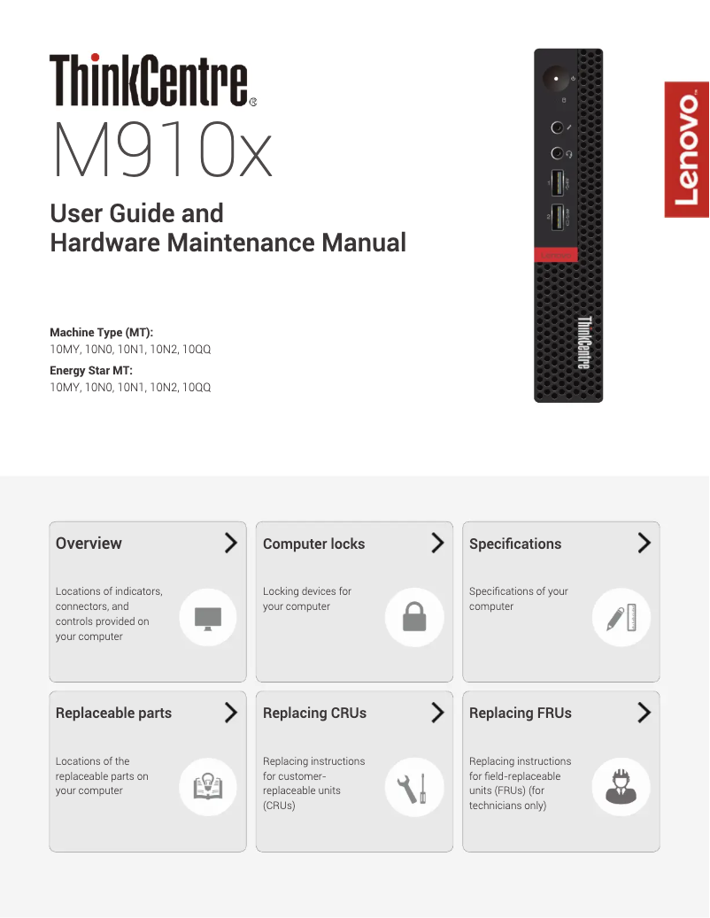 Page 1 de la notice Manuel utilisateur Lenovo ThinkCentre M910x