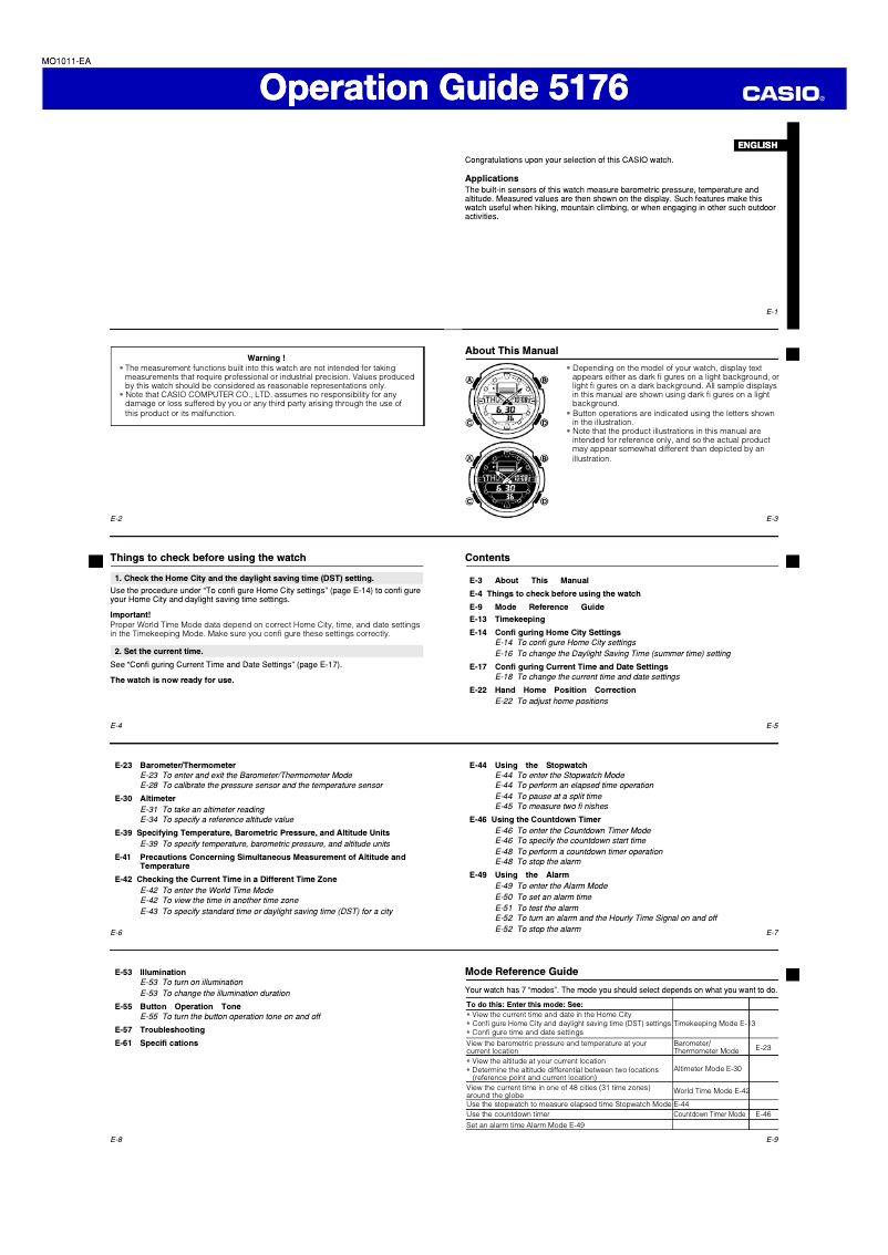 Page 1 de la notice Manuel utilisateur Casio Collection SGW-400H-1BVER