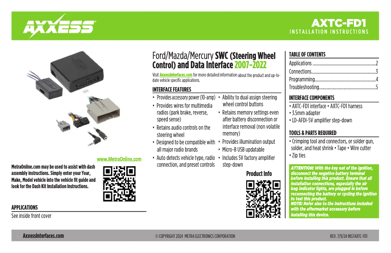 Page 1 de la notice Manuel utilisateur AXESS AXTC-FD1