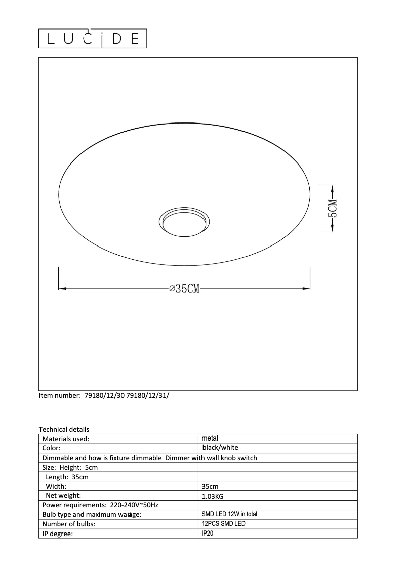 Page 1 de la notice Manuel utilisateur Lucide Troy 79180/12/30