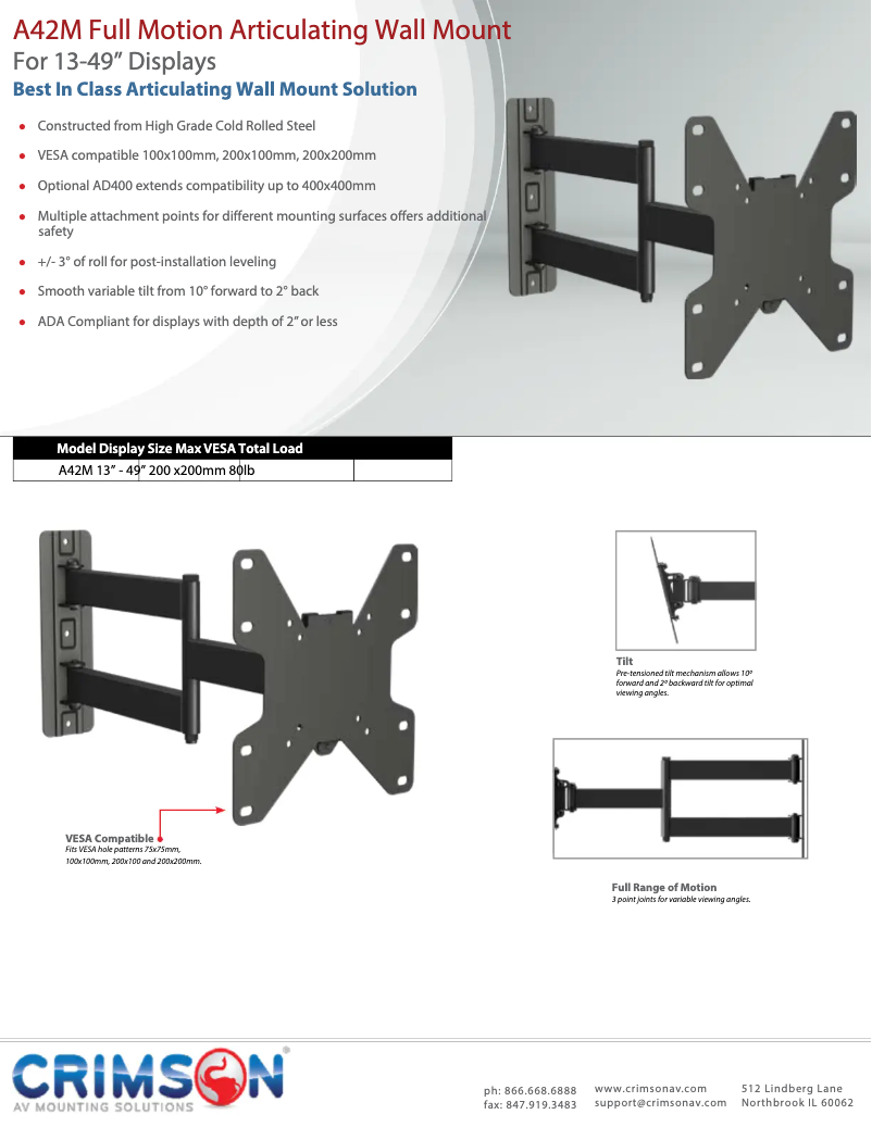 Page 1 de la notice Fiche technique Crimson A42M