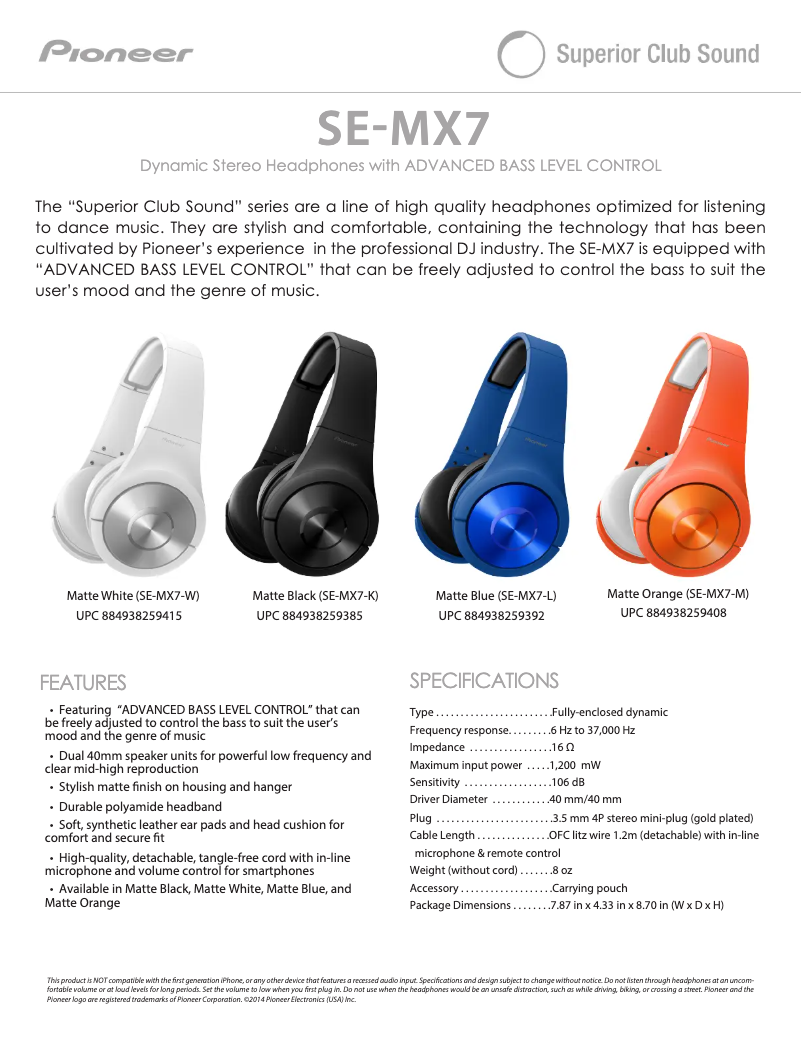Image de la première page du manuel de l'appareil SE-MX7