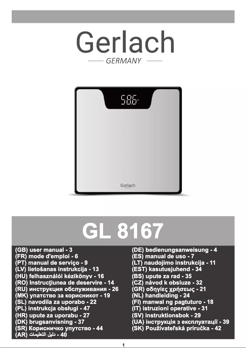 Page 1 de la notice Manuel utilisateur Gerlach GL 8167