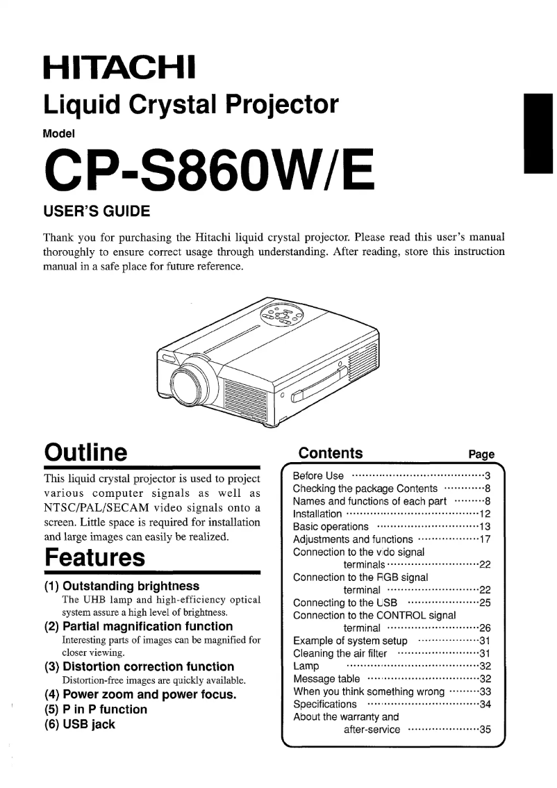 Page 1 de la notice Manuel utilisateur Hitachi CP-S860W