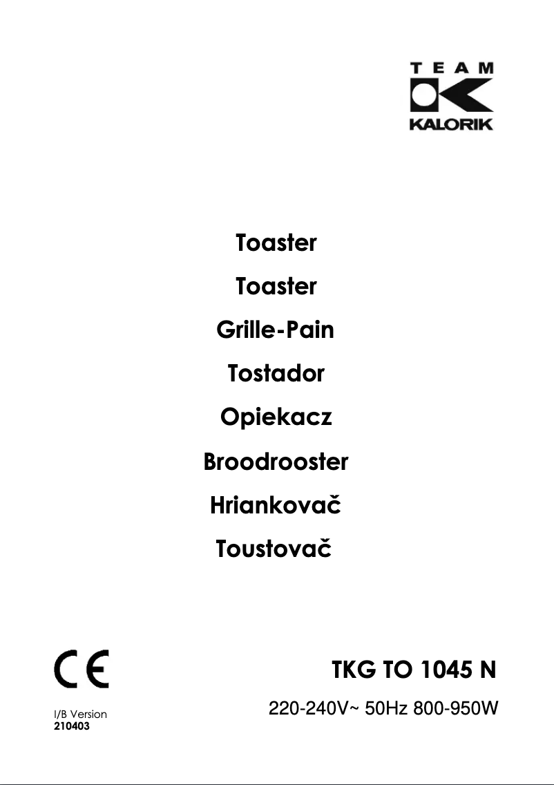 Page 1 de la notice Manuel utilisateur Kalorik TKG TO 1045 N