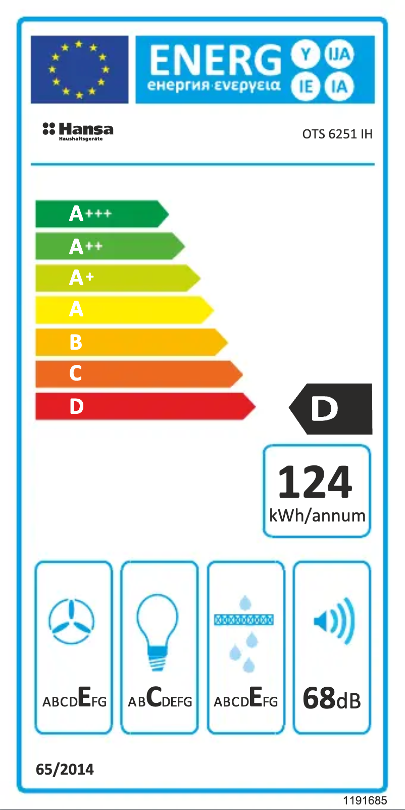 Page 1 de la notice Label énergétique Hansa OTS6251IH