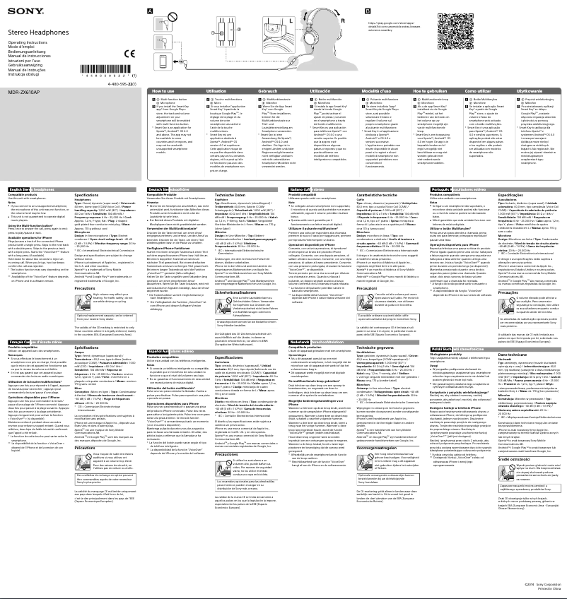 Image de la première page du manuel de l'appareil MDR-ZX610AP